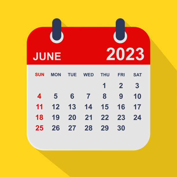 ilustraciones, imágenes clip art, dibujos animados e iconos de stock de hoja calendario junio 2023. la semana comienza el domingo. ilustración vectorial empresarial - june