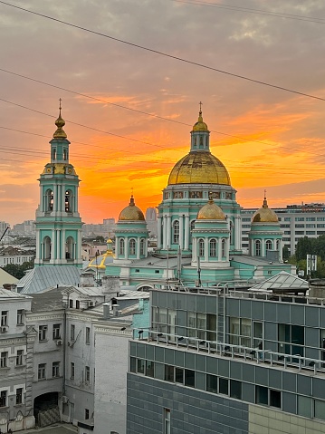 Sunset over Yelokhov Cathedral, Moscow, Russia