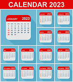 istock 2023 Calendar Leafs. Week starts on Sunday. Business vector illustration 1418843565