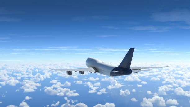 istock Commercial aircraft flying over the blue sky 1418845506