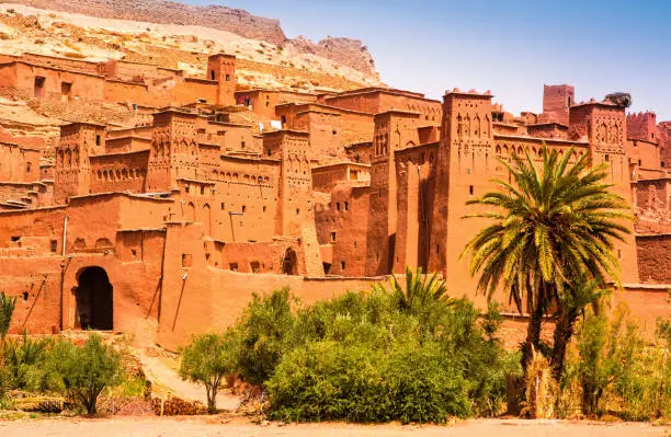 Photo of Amazing view of Kasbah Ait Ben Haddou near Ouarzazate in the Atlas Mountains of Morocco. UNESCO World Heritage Site since 1987. Artistic picture. Beauty world.