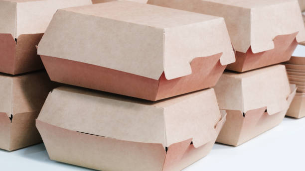 istock Set of Brown craft  paper bags,  Empty container. Ecological individual package. 1418849455