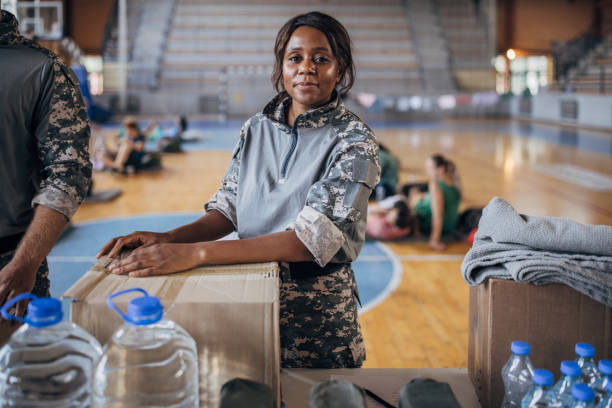 Soldier preparing donations for civilians