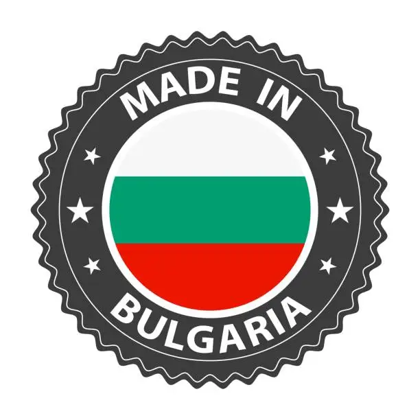 Vector illustration of Made in Bulgaria badge vector. Sticker with stars and national flag. Sign isolated on white background.