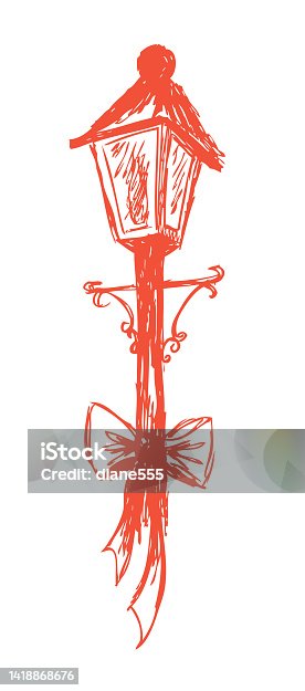 istock Sketchy Holiday Streetlamp with Bow 1418868676