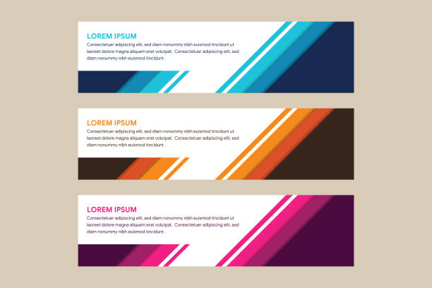 diagonal element of abstract web page banner design template in horizontal layout Abstract Web banner design background or header Templates. diagonal element with flat blue, orange and pink colors and shadow. white space for sample text location header footer template stock illustrations