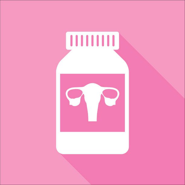 Pink Birth Control Pill Bottle Icon 2 Vector illustration of a pink square birth control pill bottle icon. morning after pill stock illustrations