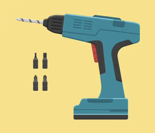 Vector illustration of electric screwdriver power tool bits cartoon style vector flat illustration