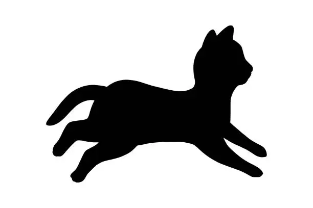 Vector illustration of Lying cat black silhouette. Playful cat stencil. Vector illustration