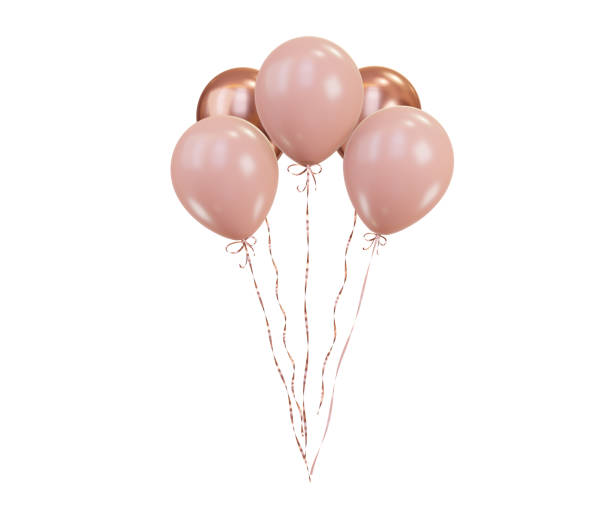 istock Pink balloons with gold ribbons. 3d rendering 1418880019