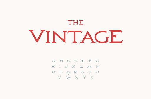 Classic antique font, thin elegant serif alphabet for luxury logo, headline, monogram, vintage lettering and typography. Retro roman letters, vector typographic design.