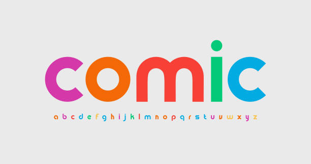 illustrations, cliparts, dessins animés et icônes de alphabet minuscule coloré. police drôle pour enfants, type de bande dessinée pour enfants logo, titre ludique, lettrage créatif et typographie de joie. lettres de style minimales, conception typographique vectorielle - lowercase