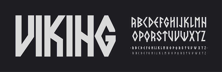 Scandinavian font, Nordic runes style Letters. Viking ethnic typescript. Thin, regular and bold font set, vector modern typography design.