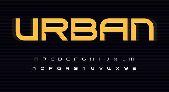 Urban wide alphabet. Sans serif font with bevel, minimalist type for modern futuristic logo, headline, monogram, urbanistic lettering and maxi typography. Expanded letters, vector typographic design.