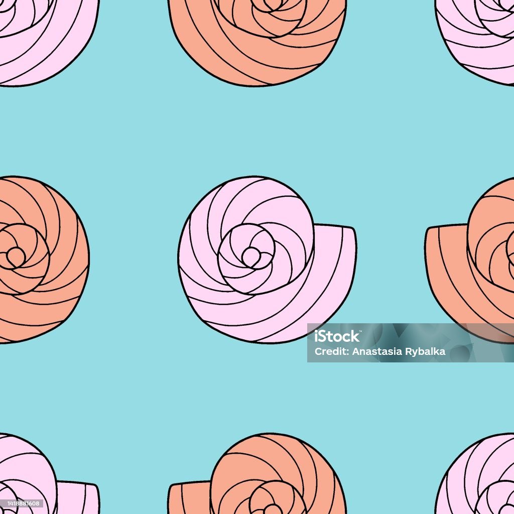 Shell Pattern Pastel Simple Spiral Sea Shells Pastel Colored Seamless Pattern Vector Stock ...