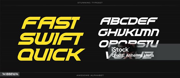 istock Fast swift quick alphabet. Sport font. Bold speed italic type for energy logo, automotive headline, endurance monogram, lettering and typography of power. Expanded letters, vector typographic design 1418881614