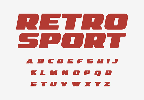 Retro sport font thick alphabet fat letters. Wide bold letter set for vintage car, retro speed race, auto repair shop headline title logo. Big ad type for magazine, shirts lettering. Vector typeset.