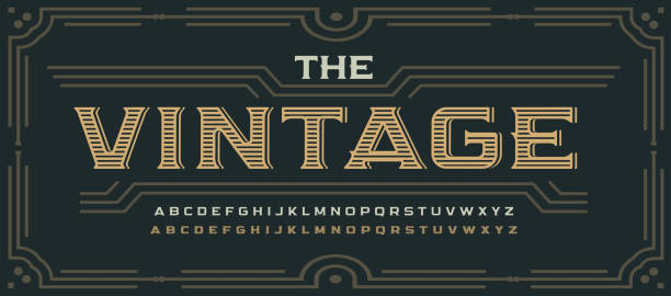 Vintage victorian style letters, classic serif font. Decorative elegant alphabet for rustic logo, old western lettering, poster and headline, whiskey emblem and packaging. Vector typographic design Vintage victorian style letters, classic serif font. Decorative elegant alphabet for rustic logo, old western lettering, poster and headline, whiskey emblem and packaging. Vector typographic design. alphabet borders stock illustrations
