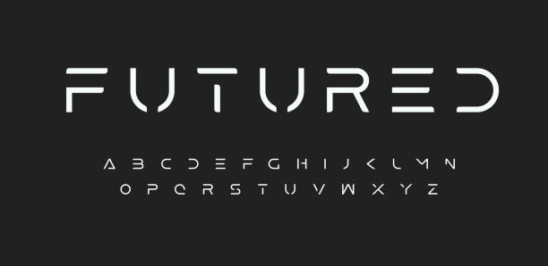 stockillustraties, clipart, cartoons en iconen met modern futured alphabet. cutting-edge sci-fi, space, futuristic font. minimalist modular style letters for logo, headline, monogram, poster, music or movie cover. vector future typographic design - dunne lijnenlettertypen