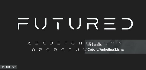 istock Modern Futured alphabet. Cutting-Edge sci-fi, space, futuristic font. Minimalist modular style letters for logo, headline, monogram, poster, music or movie cover. Vector future typographic design 1418881707