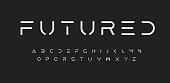 istock Modern Futured alphabet. Cutting-Edge sci-fi, space, futuristic font. Minimalist modular style letters for logo, headline, monogram, poster, music or movie cover. Vector future typographic design 1418881707