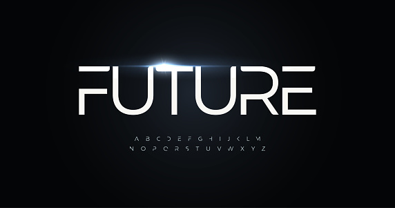 Future alphabet, thin line letters, minimal style font. Futuristic type for logo and headline of digital technology, space, sport, techno design, science fiction game. Vector typographic design.