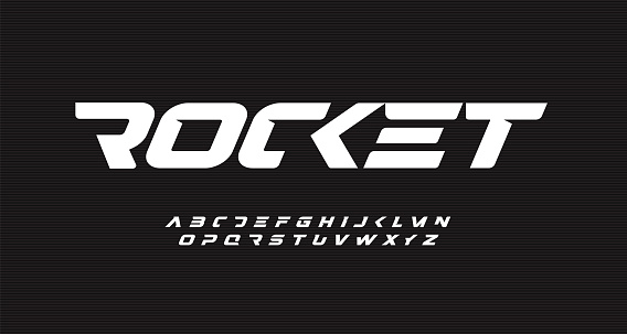 Italic bold speed alphabet. Rocket futuristic font, minimalist type for modern sport logo and space science logo. Fast action style letters set, vector typography design