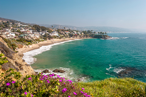 A view of Shaw's Cove in Laguna Beach as the morning marine layer burns off and lights the cove.