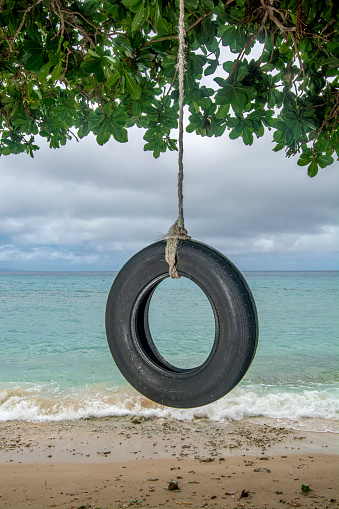 Local Fijian's built a homemade tire swing on a remote beach with a fantastic view.