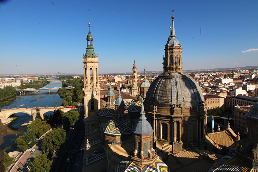 The famous basilica of Zaragoza,  in the riverside of the Ebro