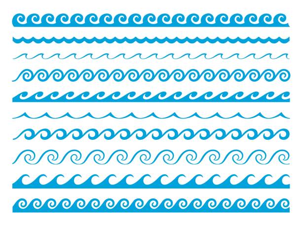 해파 물 프레임 경계, 라인 구분 기호 - tide water frame wave stock illustrations