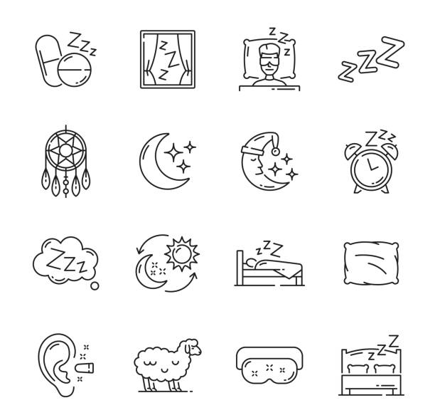 ikony snu, nocne sny, poduszka na dobranoc i księżyc - pillow symbol blanket computer icon stock illustrations