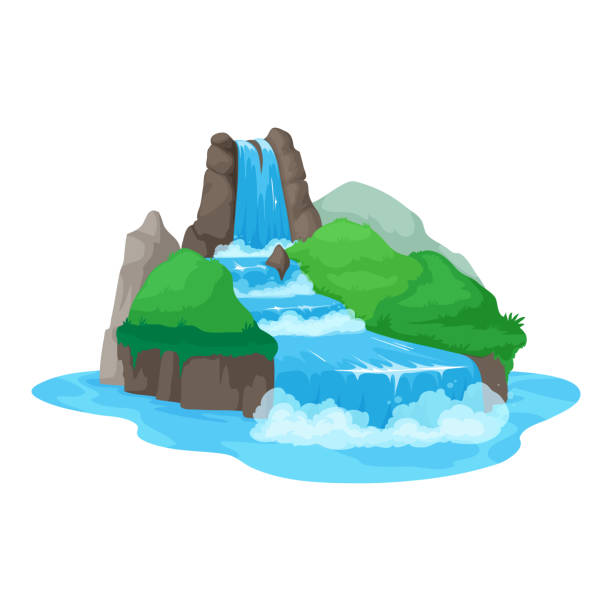 ilustrações, clipart, desenhos animados e ícones de cachoeira da cascata tropical, paisagem do córrego da água - waterfall backgrounds heaven nature