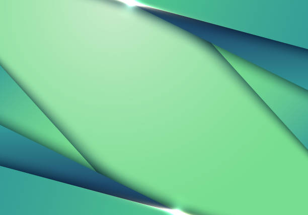 istock Abstract template green and blue diagonal stripes overlapping layered background paper art style 1418902087