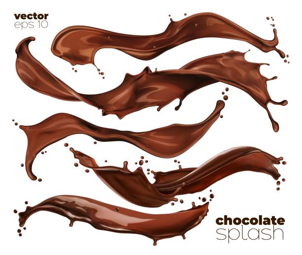 ilustraciones, imágenes clip art, dibujos animados e iconos de stock de conjunto aislado de salpicaduras de ondas de chocolate y cacao y leche - chocolate