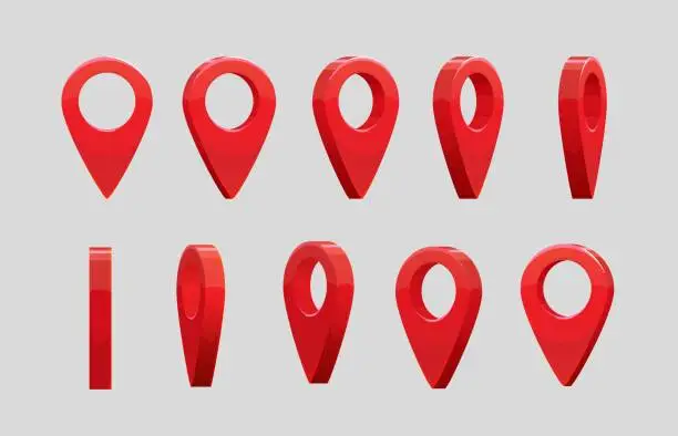 Vector illustration of 3d locator pin, animated game or travel map sprite