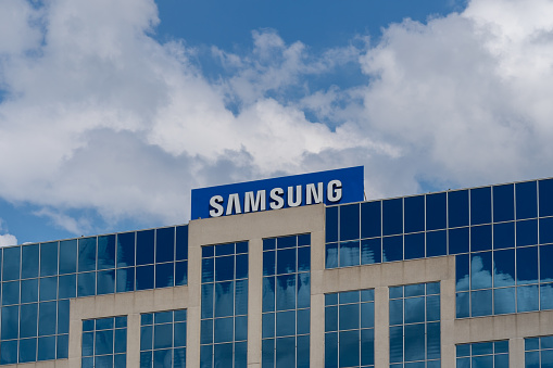 Ridgefield Park, NJ, USA - August 23, 2022: Samsung Electronics America corporate office in Ridgefield Park, NJ, USA. Samsung is a South Korean manufacturing conglomerate.