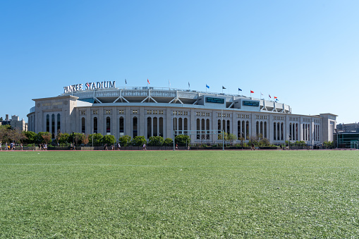 New York, NY, USA - August 19, 2022: Yankee Stadium is seen in New York, NY, USA, August 19, 2022. The current Yankee Stadium is a baseball stadium located in the Bronx, New York City.