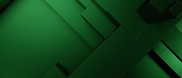Abstract Luxurious Elegant Futuristic Block Cubes Three Dimensional Green Abstract Background 3D Render