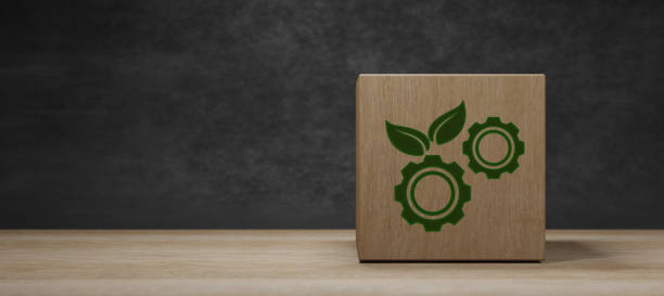 istock Industrial green environment wood block environment concept 3D Render 1418916409