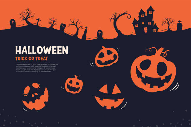 undangan pesta halloween atau latar belakang kartu ucapan. template ilustrasi halloween untuk spanduk, poster, selebaran, penjualan, dan semua desain. - halloween ilustrasi stok