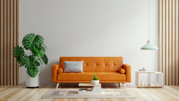 istock Living room have orange leather sofa and decoration minimal. 1418919224