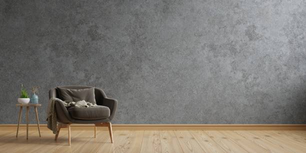 istock Living room interior style loft with armchair on empty concrete wall background. 1418919302