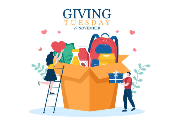 Happy Giving Tuesday Celebration with Give gifts to Encourage People to Donate in Hand Drawn Cartoon Flat Illustration Happy Giving Tuesday Celebration with Give gifts to Encourage People to Donate in Hand Drawn Cartoon Flat Illustration giving tuesday stock illustrations