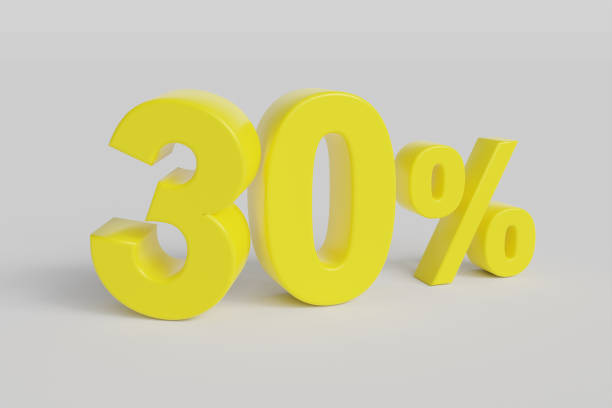 istock Thirty percent 3D render isolated over white background with shadow and clipping path included. 1418927753