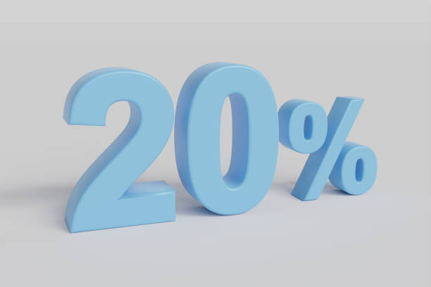 istock Twenty percent 3D render isolated over white background with shadow and clipping path included. 1418927809