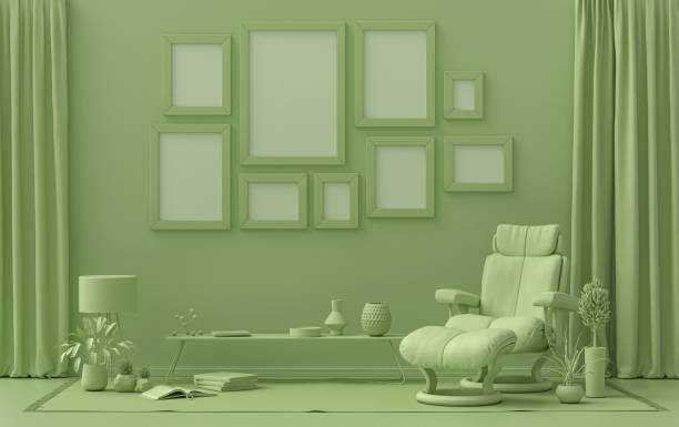 istock flat light green color room, gallery wall template with 9 frames 1418929558
