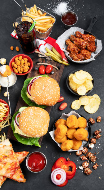 istock Various fast food products and drinks. 1418930793