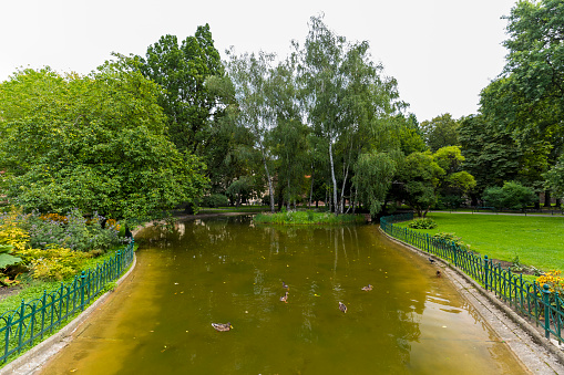 The river and small temple inside Querini park in Vicenza, Italy