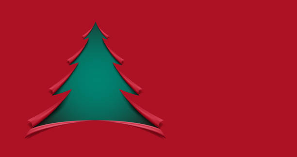 istock Christmas tree paper cutting design card. Merry Christmas. Red background with Green Christmas tree. Vector illustration 1418933423